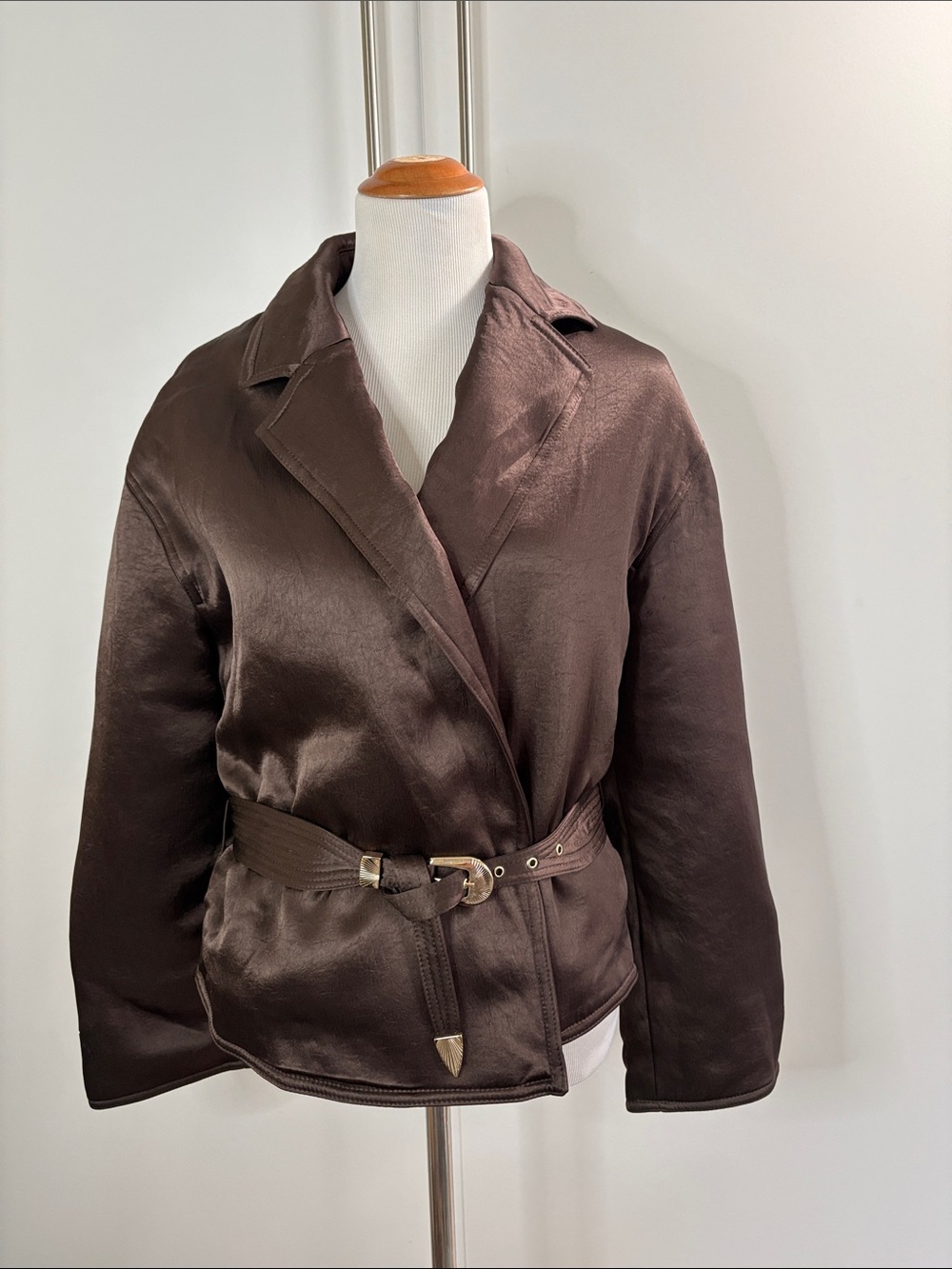 Nanushka Satin Wrap Blazer with Western Gold Buckle Belt | M | NWOT